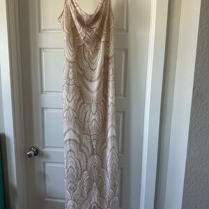 Elegant Cream and Rose gold Patterned Dress